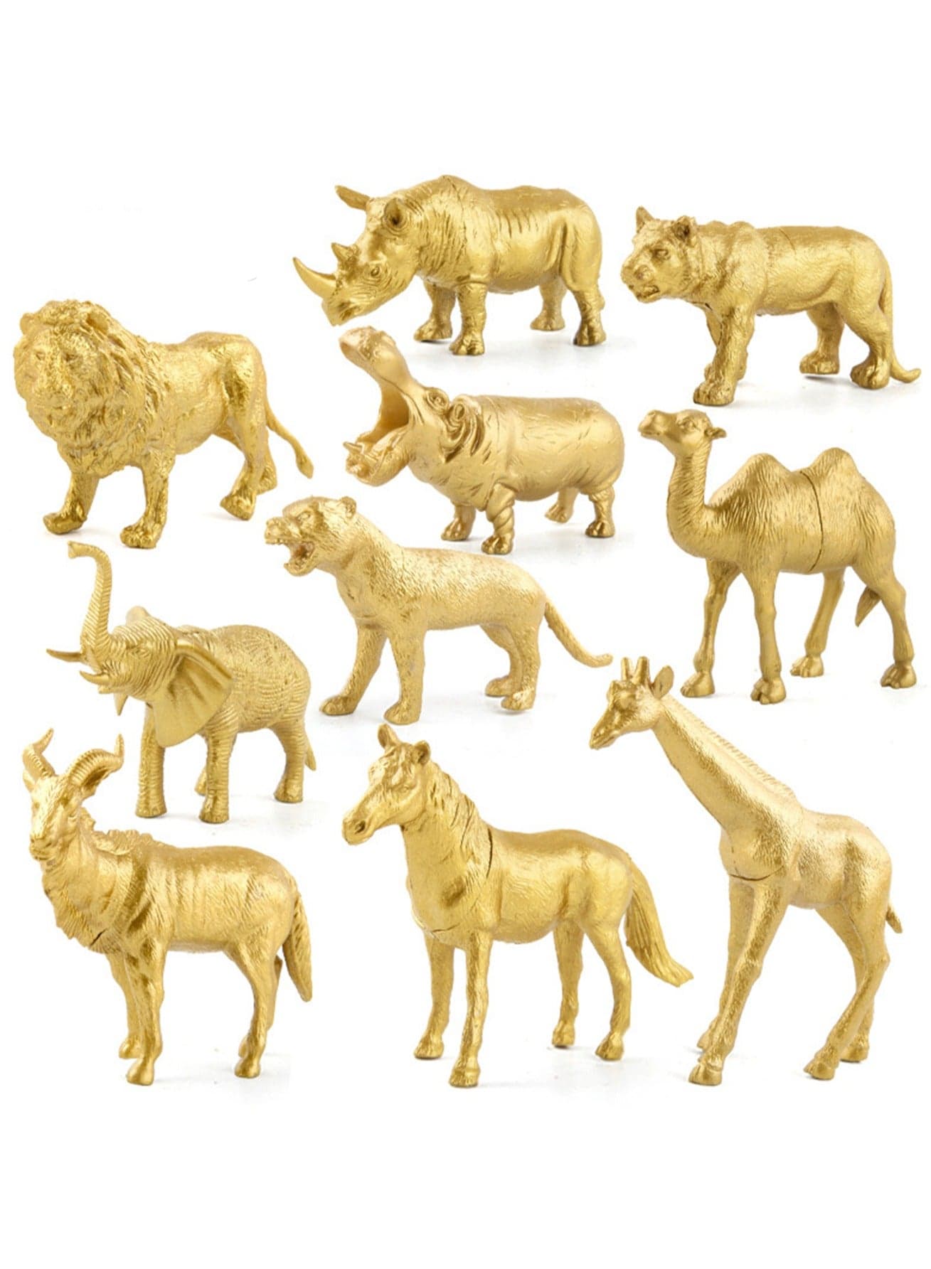 10-Piece Set Of Simulated Forest Safari Gold Version Animal Model Toys