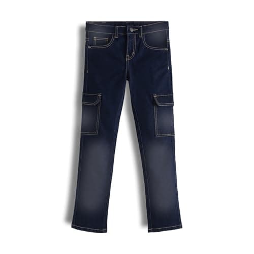Urbano Juniors Boy's Black Slim Fit Washed Denim Cargo Jeans with 6 Pockets Stretchable (junjeanslmcargosprboy-black-4-5)