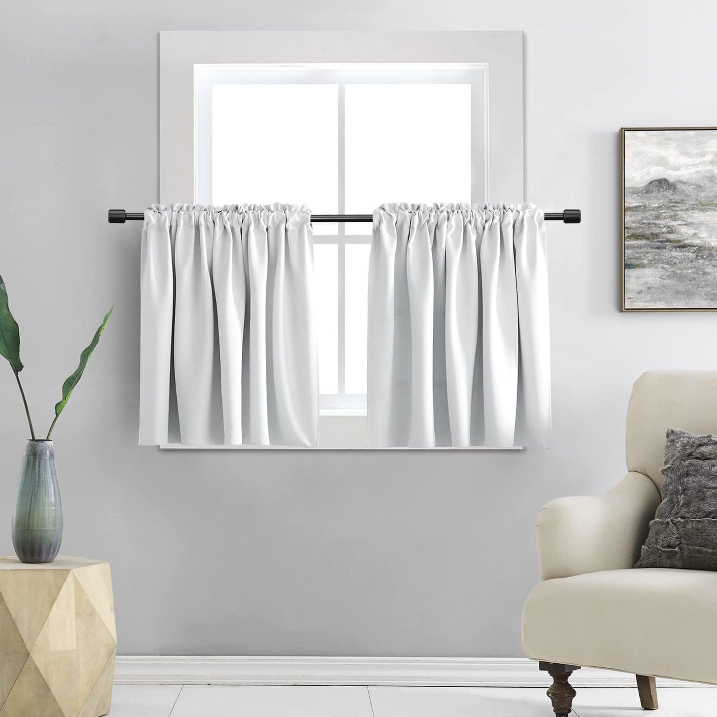DONREN Offwhite Small Window Curtain Panels Room Darkening Curtain Valances Tiers for Bathroom with Rod Pocket 30 x 24 Inch1 Pair
