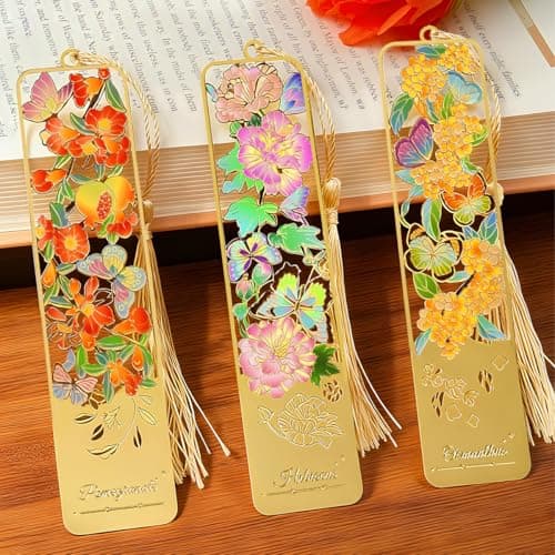 Kinsound Flower Book Mark with Tassel for Reading Women, Pretty Cute Hollow Butterfly Book Markers for Women, Men, Kids, Teachers, Students, Reading Accessories Gifts for Book Lovers(3PCS-Styple A)