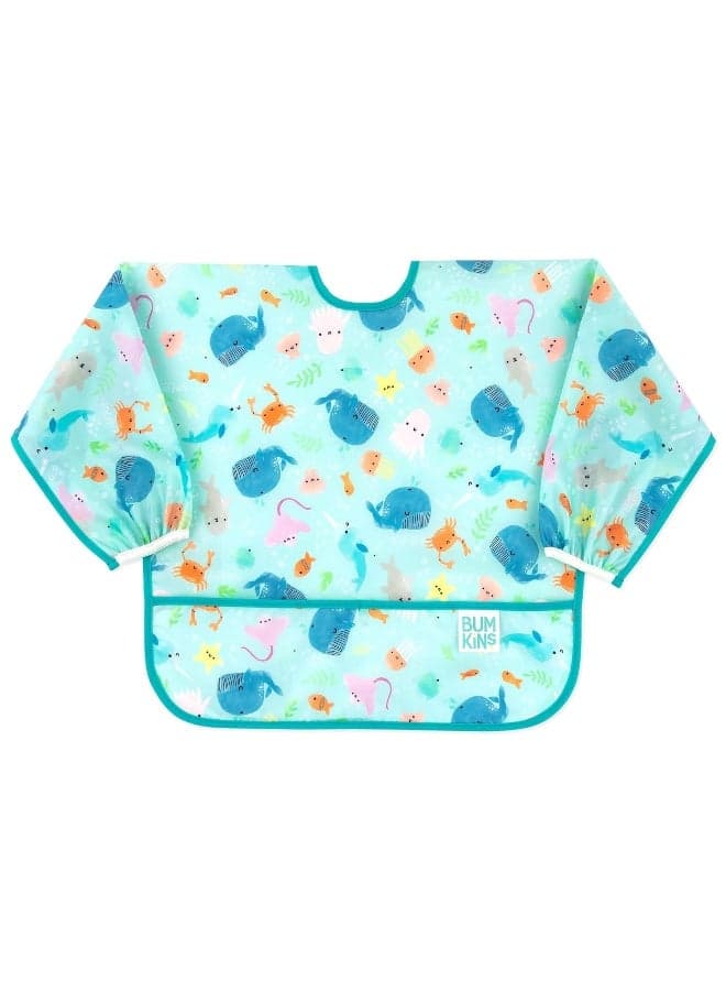 Bumkins Bibs, Baby and Toddler Girls and Boys 6-24 Months, Long Sleeve, Essential Must Have for Eating, Feeding, Mess Saving Lightweight Waterproof Fabric Sleeved Smock, Ocean Life