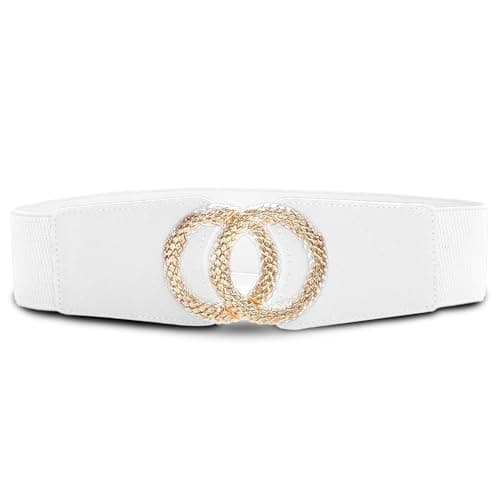 REDHORNS Fabric Elastic Waist Belt for Women Dresses Double Ring Design Stretchy Wide Belt for Ladies Saree - Free Size (LD137J, White)