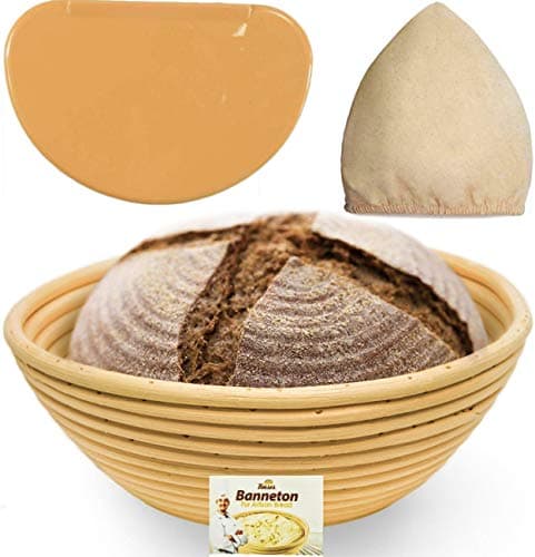 9 Inch Bread Banneton Proofing Basket - Baking Bowl Dough Gifts for Bakers Proving Baskets for Sourdough Bread Scraper Tool Starter Proofing