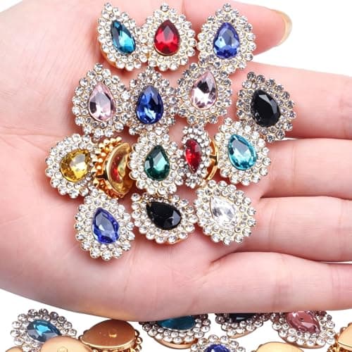 30 Pcs Sew On Rhinestone 7x10mm Tear Drop Flatback Crystal Glass Metal Gold Setting Gems for Wedding Clothes Dress Jeans Crafts Decoration 13Mixed