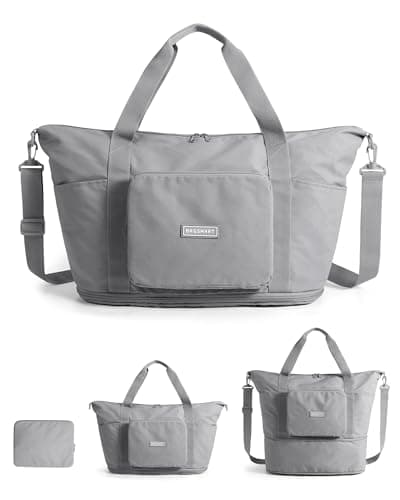BAGSMART Foldable Travel Bag 37L Expendable Personal Item Bag Lightweight Weekender Bags for Women Water Resistant Extra Carry on for Travel Gray