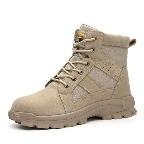 DINGGU Steel Toe Boots for Men Comfortable Mens Work Boots Indestructible Construction Industrial Safety Boots Khaki 10