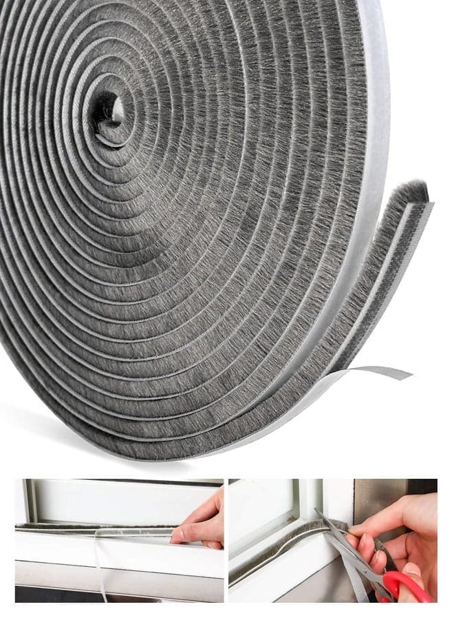 10 Meter Weather Stripping Door Seal Self Adhesive Brush Weather Seal Strip for Windows and Doors Felt Door Seal Window Insulation Sealing Strip Brush Weatherstrip 9mm Wide 9mm Thick