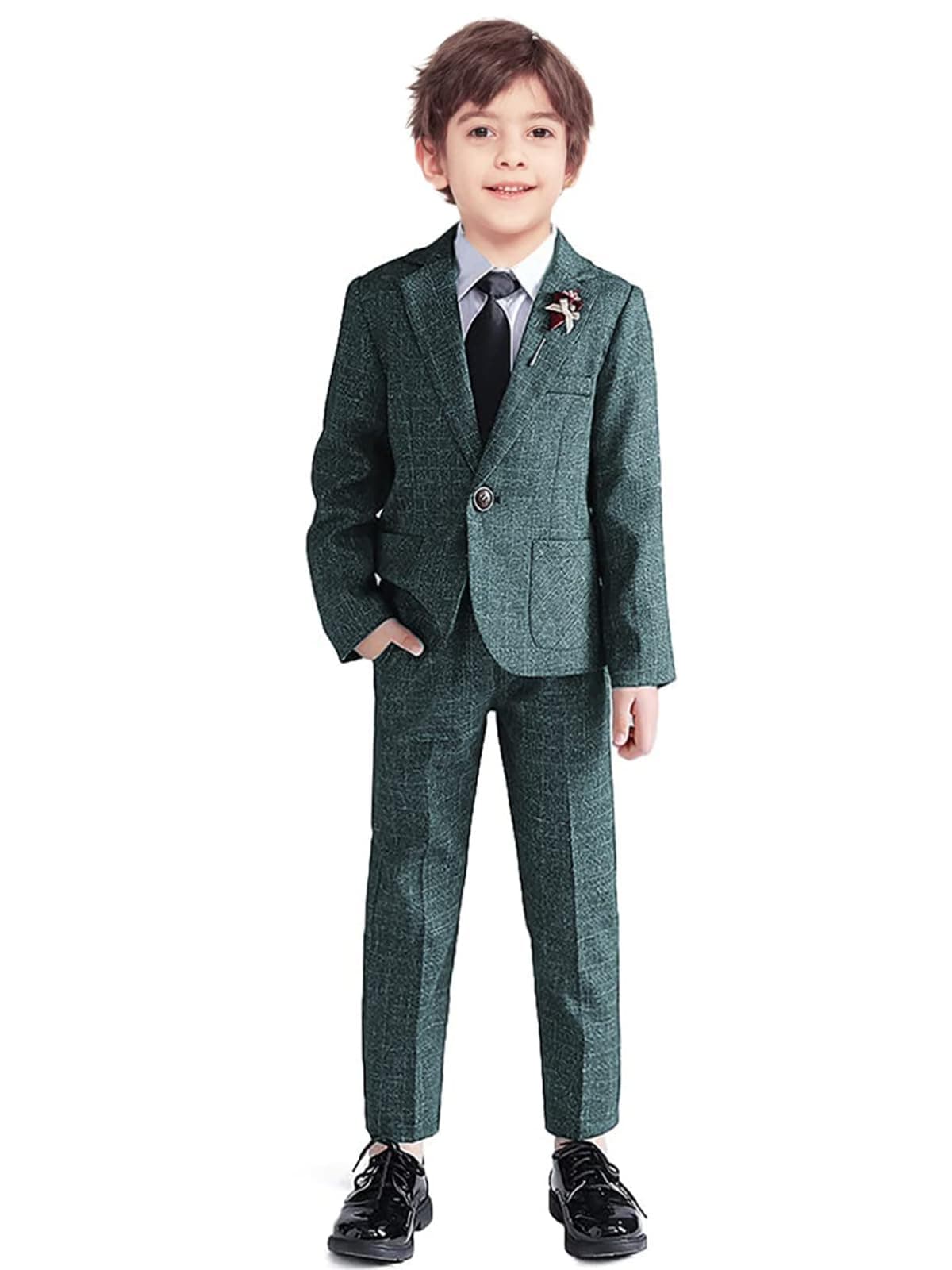 LOLANTA Kids Boys Plaid Suit Fashion Blazer Pants Set 2 Piece Formal Wear Outfit for WeddingGreen 67