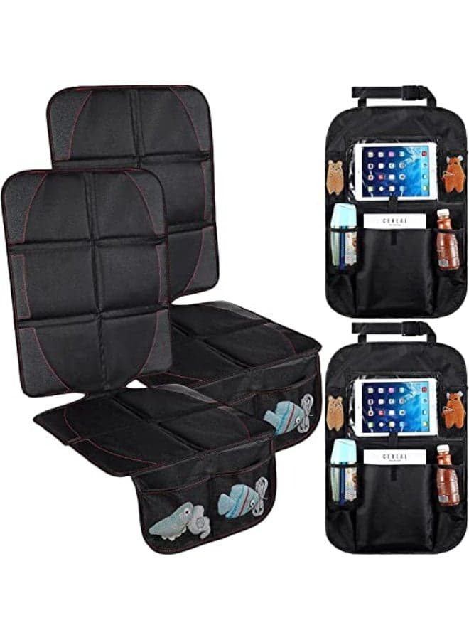 XL Thickest EPE Cushion Car Seat Protector Mat, Large Waterproof 600D Fabric Child Baby Seat Protector with Storage Pockets for SUV, Sedan, Truck, Leather&Fabric Car Seat (Black-1pack+Kick Mat)