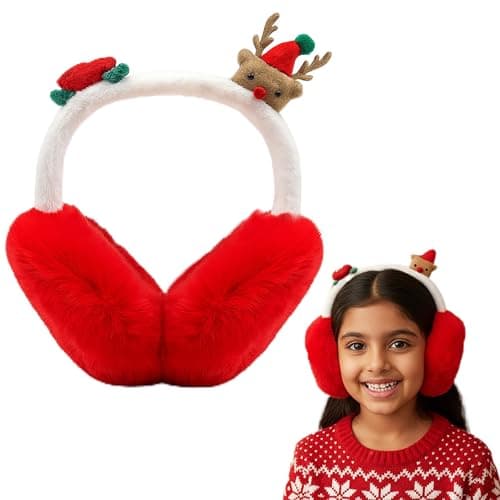 Kidology Christmas Plush Earmuffs Winter Ear Warmers with Festive Reindeer & Santa Accents Cute Cartoon Santa Snowman Bear Ear Warmer Headband Ear Muffs Covers for Kids Winter Party Pack of 1
