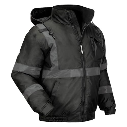 Ergodyne GloWear 8377EV Reflective Winter Bomber Jacket, Enhanced Visibility for Night or Low Light Conditions, Thermal Insulation, Water Resistant , Black , XX-Large