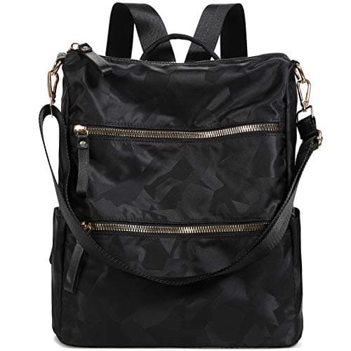 AO ALI VICTORY Women Nylon Backpack Purse Convertible Handbags and Shoulder Bag College Bookbags Anti Theft Travel Purses Casual Daypack (B-Black)
