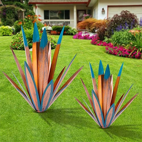 Homight Metal Agave Plants Outdoor Decor Mexican Yard Art Plants Garden Decor for Outside Metal Art Flowers Gifts for Butterflies Bees Birds for Gifts 1 Big
