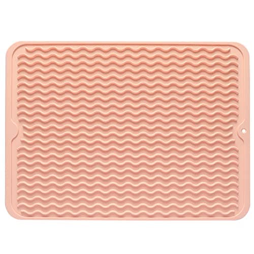 MicoYang Silicone Dish Drying Mat QuickDry Ridges Counter Sink Pad HeatResistant Trivet to 450F NonSlip Dishwasher Safe RollUp Storage 18 Colors 9 Sizes Pink 1612