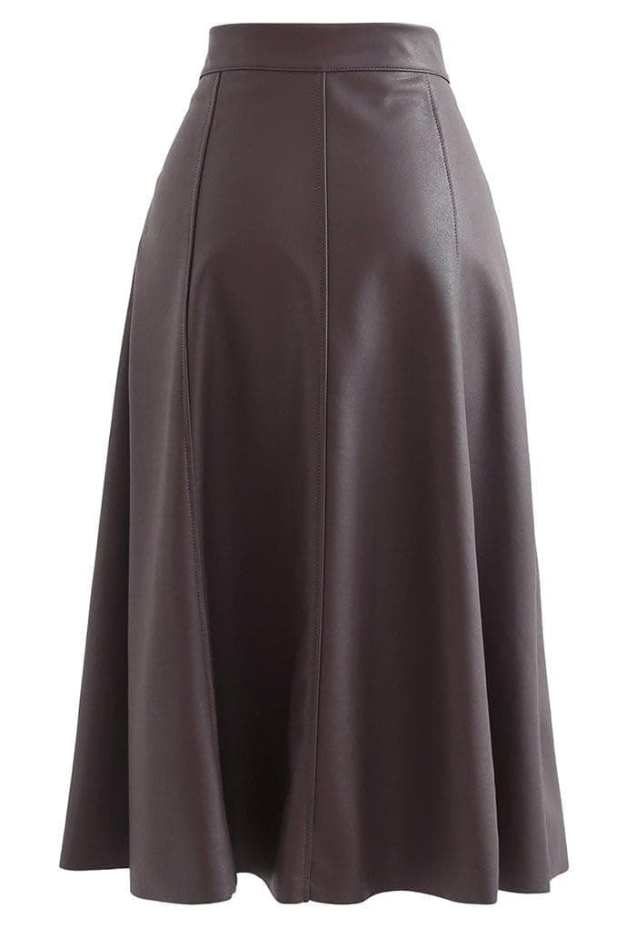 Mrugneni Midi Length Faux Leather Kali Pattern Skirt (26, Brown)