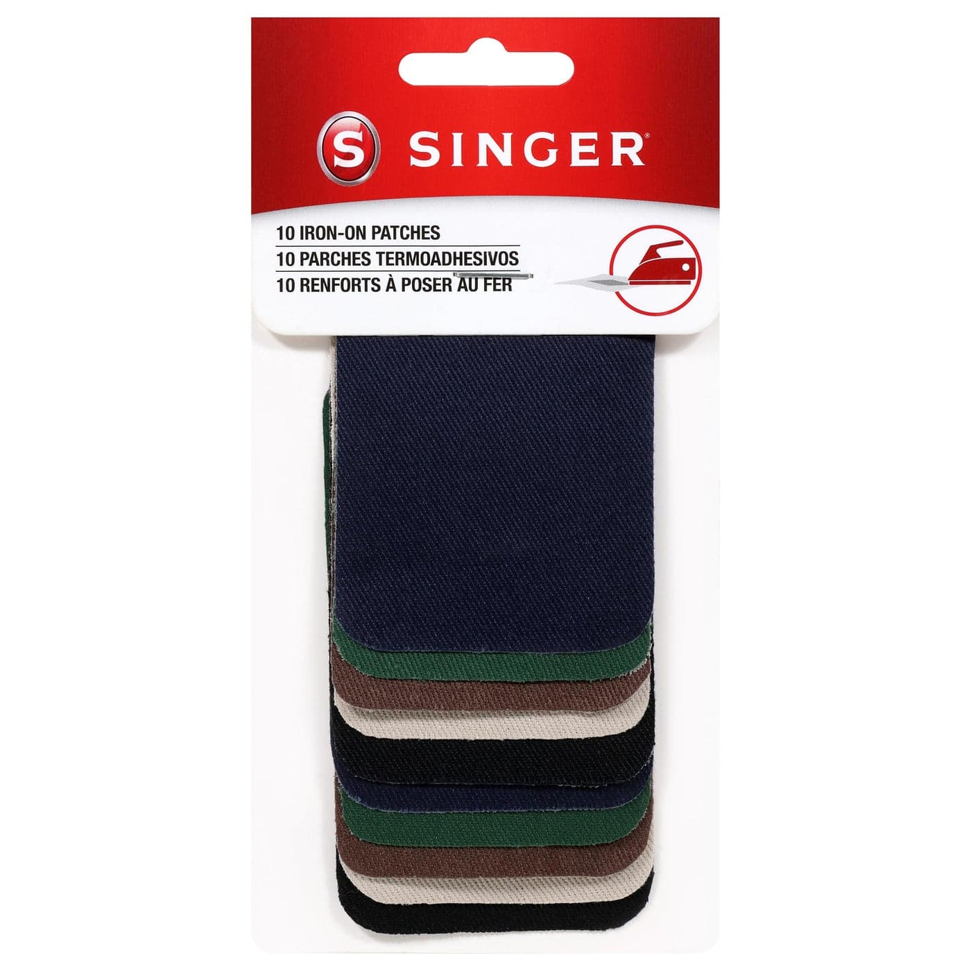 SINGER IronOn Twill Patches 2Inch x 3Inch 10Count Assorted Dark Colors