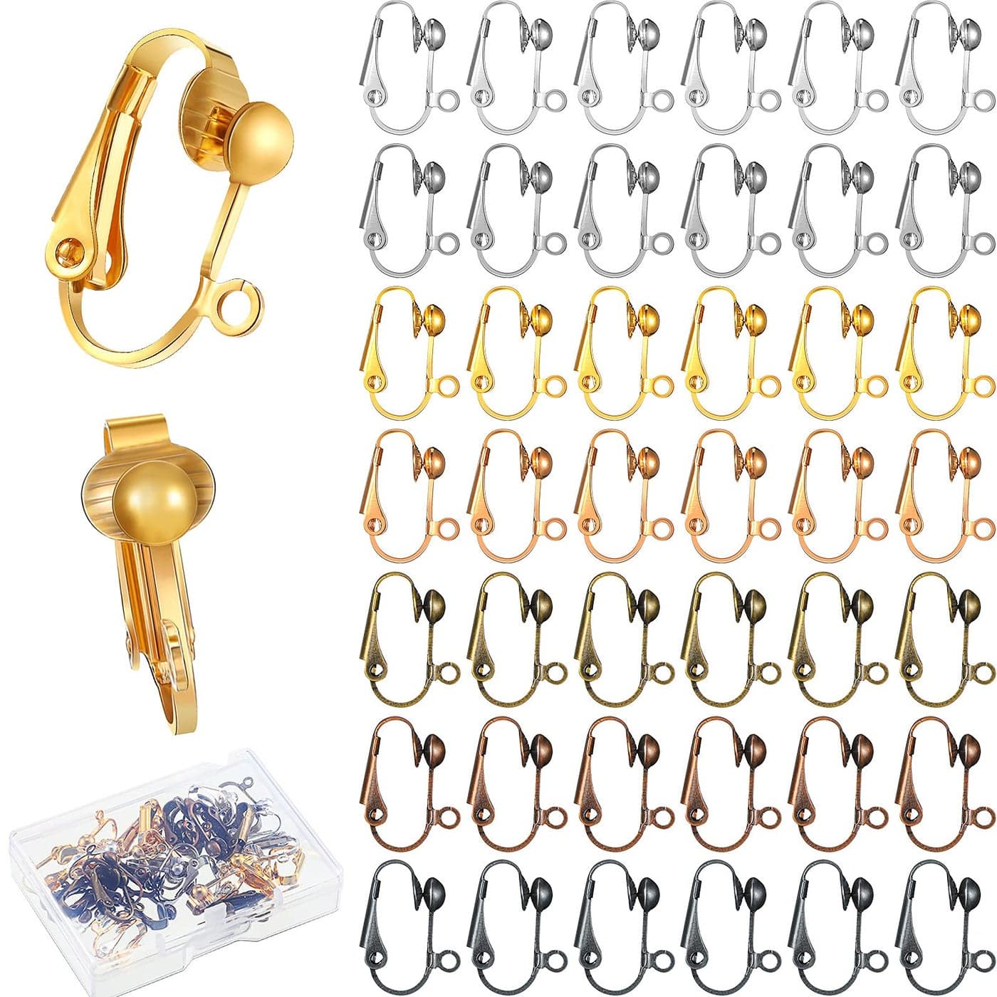 Kenning 42 Pieces ClipOn Earring Converter with Easy Open Loop Brass ClipOn Earring Converter for None Pierced Component DIY Turn Any Studs 7 Colors