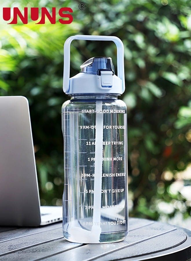 2 Liter Water Bottles,Motivational Water Bottle With Straw Time Marker,BPA-Free Leakproof Water Jug,Large Water Drink Jug For Home Office Outdoor Sport Fitness Gym,Blue