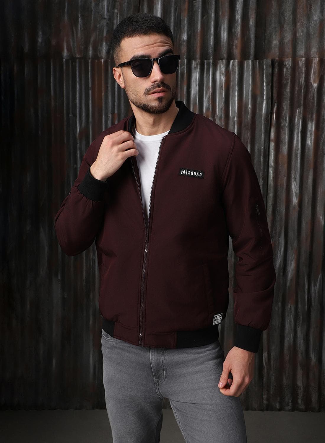 Men's Wine 100% Polyester Printed Relaxed Fit Jacket