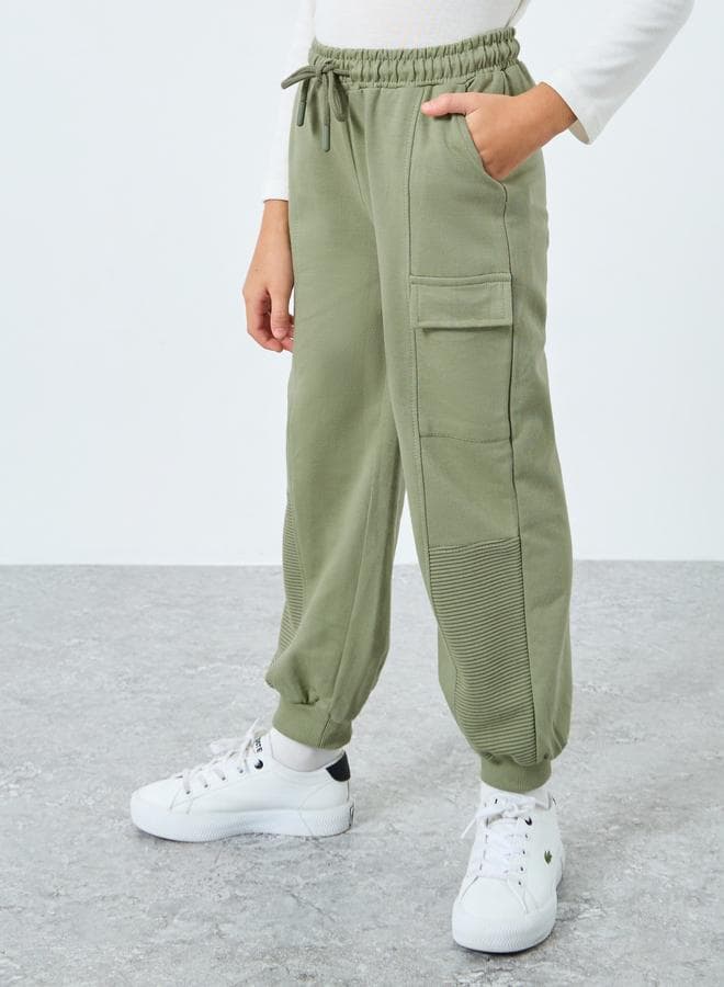 Boys Green Terry Joggers With Drawstring