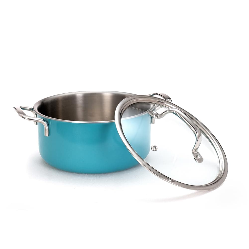 ARTTDINOX Vida Stainless Steel Triply Casserole with Lid Biryani Pot Biryani Pot Stainless Steel Casserole Stainless Steel Stock Pot with Lid Jindal Stainless 20cm3Ltr Teal