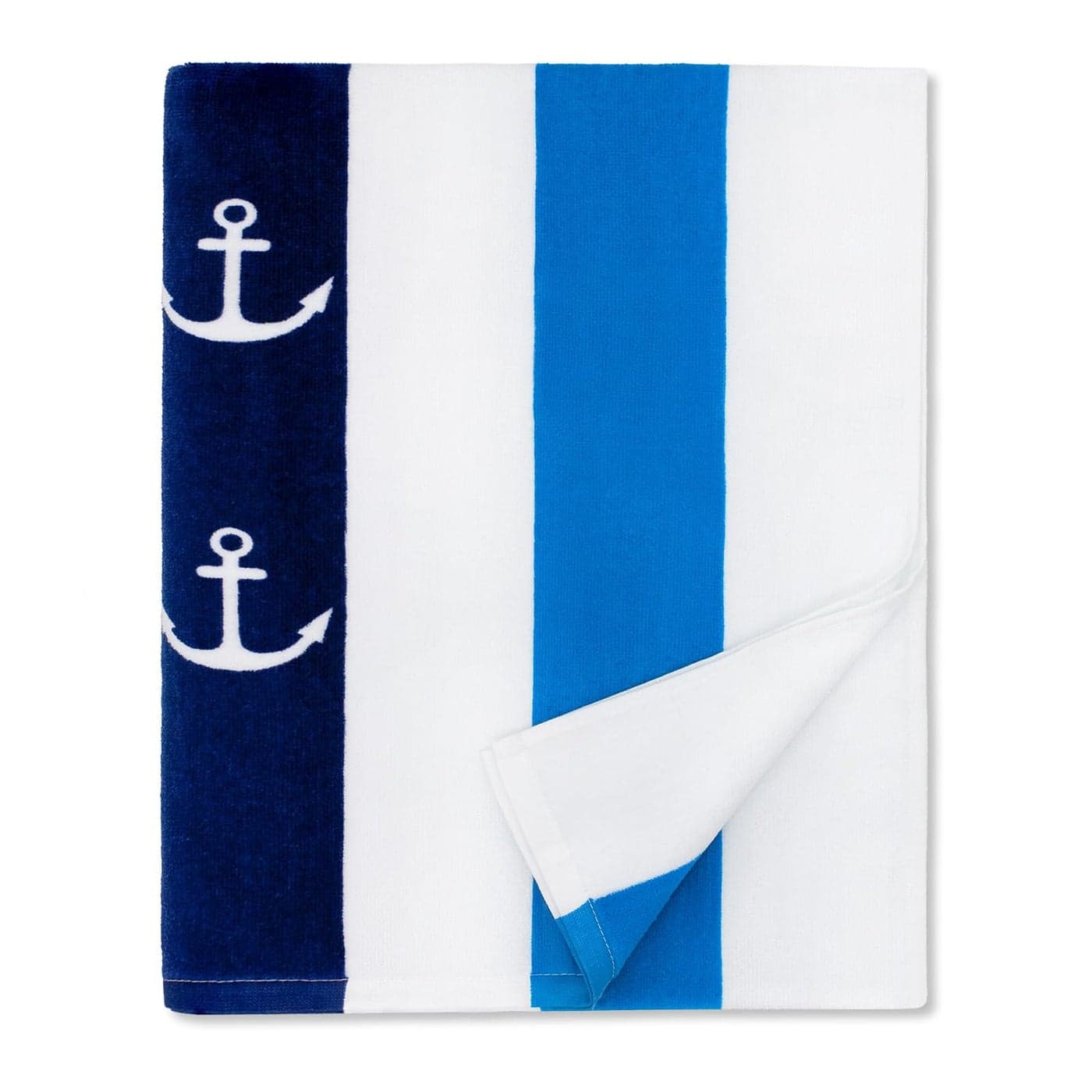 cabanana Large Beach Towel Oversized Cotton Velour 35 x 70 Inch Anchor Striped Terry Pool Towel Cabana Soft Swimming Towel for Adults Women Men Navy Blue