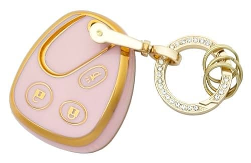chyoekey Key Fob Cover Case Shell Keychain for Chevy Tahoe Suburban Silverado Avalanche Equinox SSR GMC Sierra Yukon Cadillac Escalade Hummer H2 Pontiac Torrent Saturn Vue Pink for GMC A