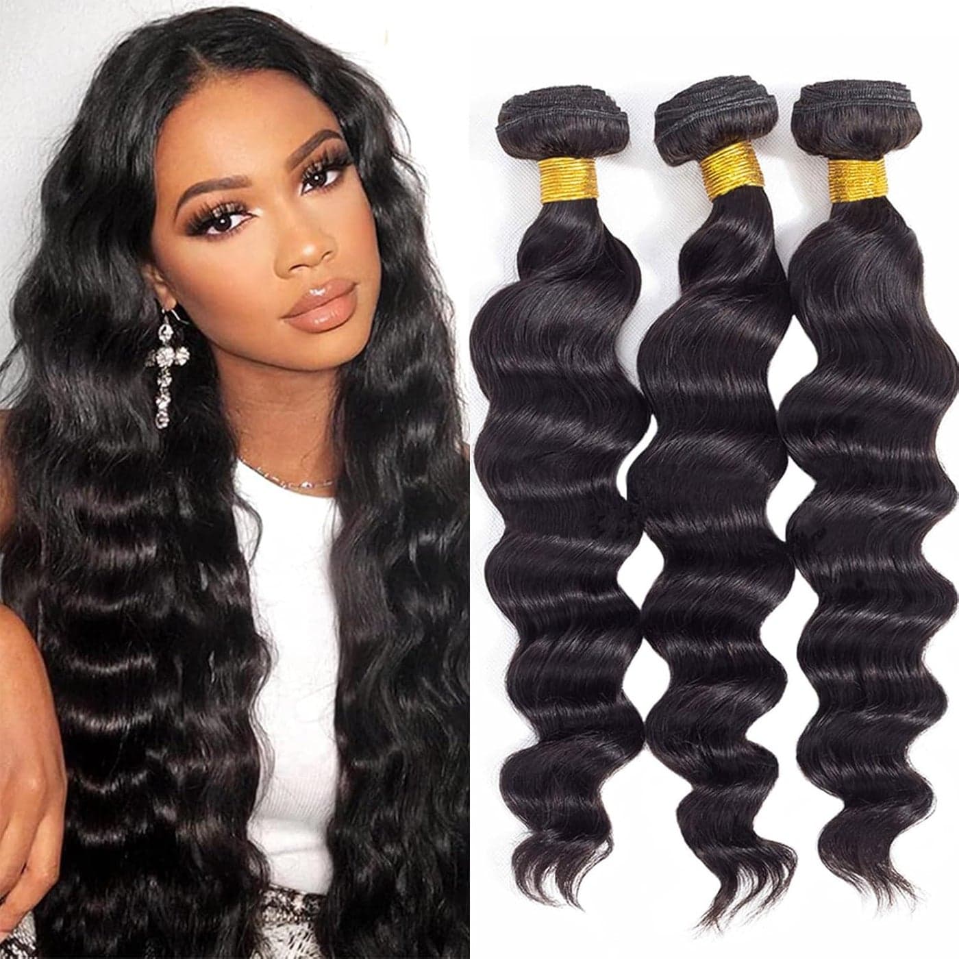 ROYAL IMPRESSION 12A Loose Wave Bundles Human Hair 16 18 20 300g 100 Unprocessed Brazilian Virgin Hair Loose Deep Wave Human Hair Weave Bundles Natural Color