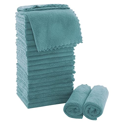 MOONQUEEN Ultra Soft Premium Washcloths Set 12 x 12 inches 24 Pack Quick Drying Highly Absorbent Coral Velvet Bathroom Wash Clothes Use as Bath Spa Facial Fingertip Towel Teal