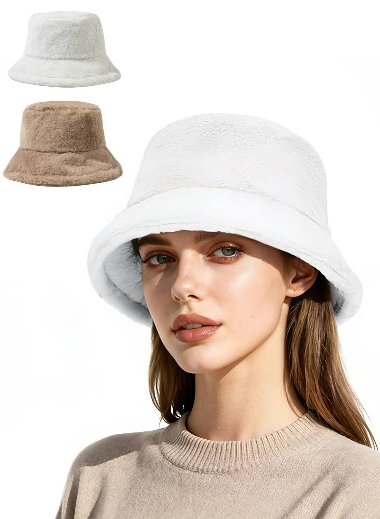 Fuzzy Bucket Hat for Women Winter Warm Furry Fur Fluffy Fisherman Cap Men Faux Fur Soft Cute Bucket Hat