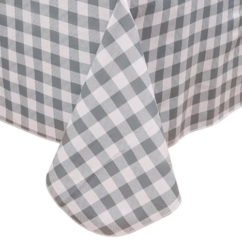 Heavy Duty Vinyl Tablecloth with Flannel Backing Waterproof Oil-Proof Plastic Table Cloth Stain-Resistant Wipeable Rectangle or Square Table Cover for Indoor and Outdoor (Grey Checkered, 60x84 Inch)