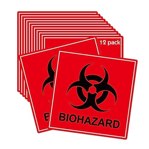 12 Pack Biohazard Stickers Sign Biohazard Warning Labels 4Inch Universal Biohazard Symbol Vinyl Waterproof Hazardous Materials Warning Stickers for Labs, Hospitals and Industrial Use