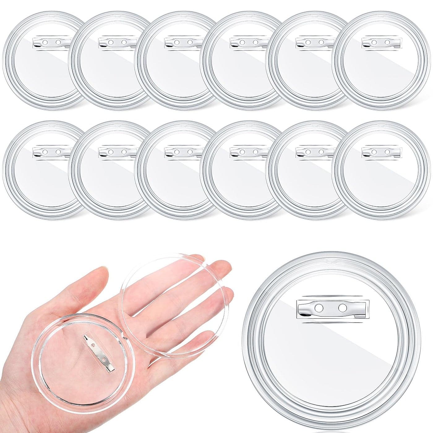 Yilloog 12 Pcs 3 Inch Clear Button Pins for Crafts DIY Photo Acrylic Blank Pins Bulk for Picture Make Your Own Buttons Badge Maker DIY Crafts Supplies