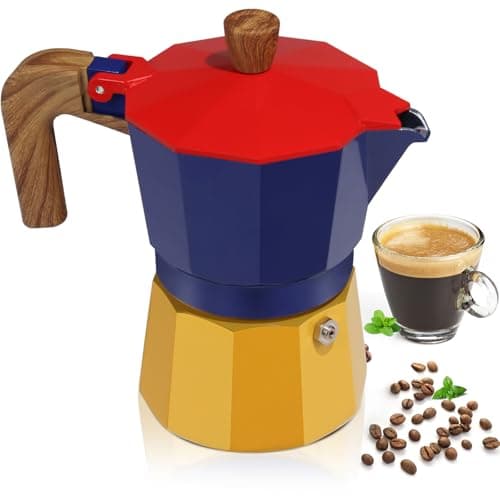 Aluminum 3 Cup 150ml Moka Pot Express Coffee Maker Stovetop Espresso Colorful Coffeemaker Italian Classic Style Brewing Greca Cafe Mocha Machine for Cafeteras Lover Camping Travel and Home Use 5oz