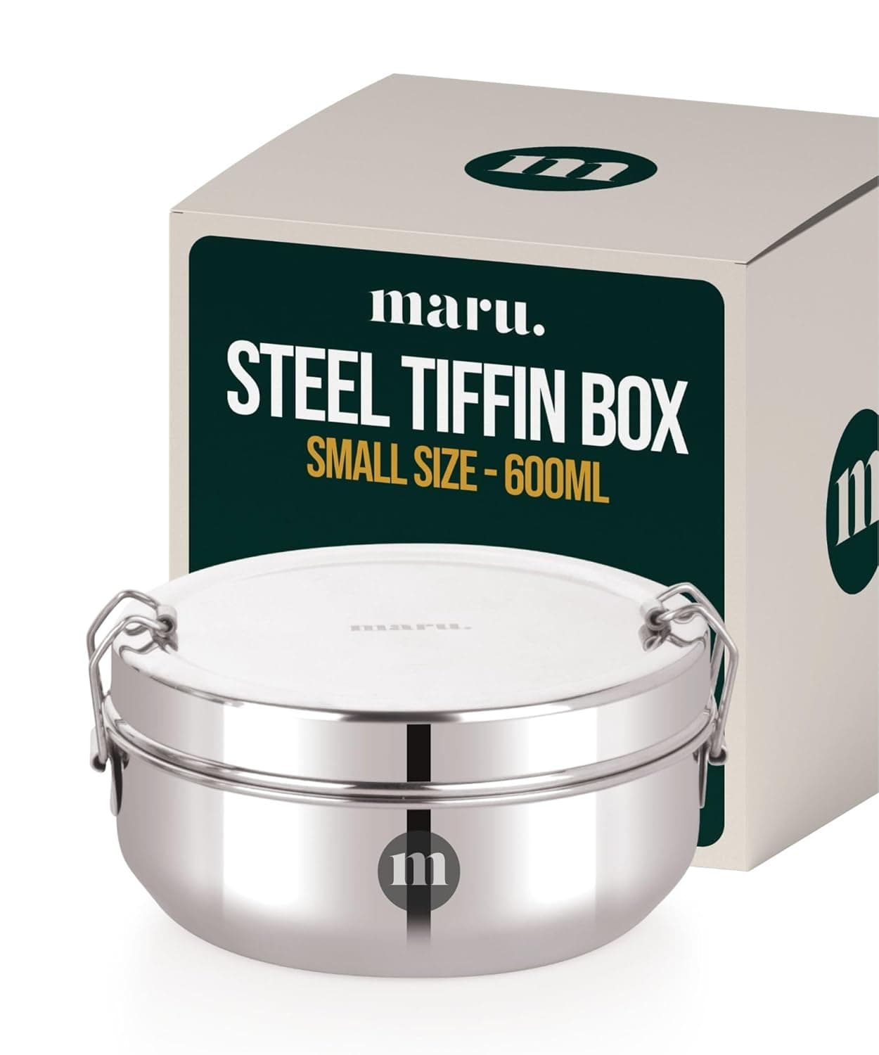 MARU Steel Tiffin Box for School/Office 600ml, Airtight Lunch Containers with Compartments & Small Partiton Plate, Easy to Carry & Clean, Perfect for Men, Women & Kids for Daily Use & Multipurpose