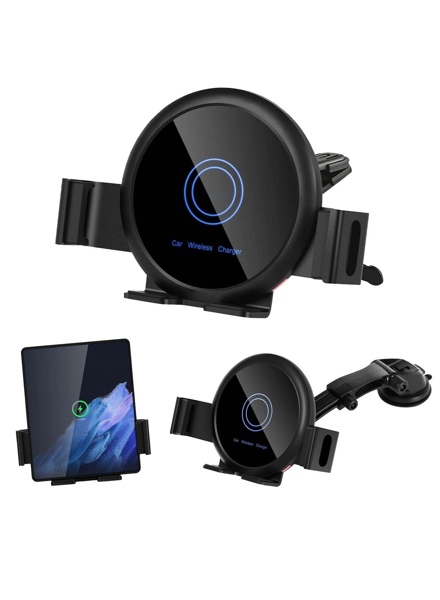 20W Qi Wireless Car Charger Mount Holder Compatible for Samsung Galaxy Z Fold4 Fold3 Z Fold2 Fold S22 Ultra, Two Coil Support Portrait Unfold Auto Clamping Charging Car Mount with Cooling Fan