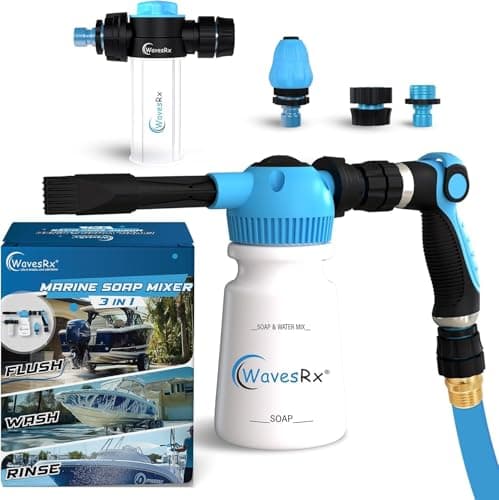 WAVESRX Boat & PWC Soap & Engine Flush Mixer Bundle – Wash Spray for Pressure Washer Accessories, Garden Hose & Jetski Cleaning Kits | Dual-Use Foamer Spray Gun | Jet Ski & Boat Cleaning Supplies