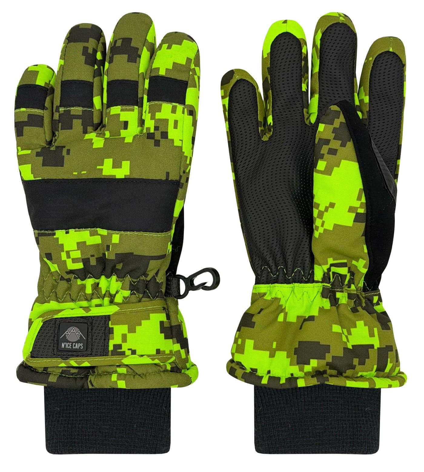 N'Ice Caps Kids Waterproof Winter Thinsulate Warm Gloves (10-12 Years, Neon Green Digital Camo)