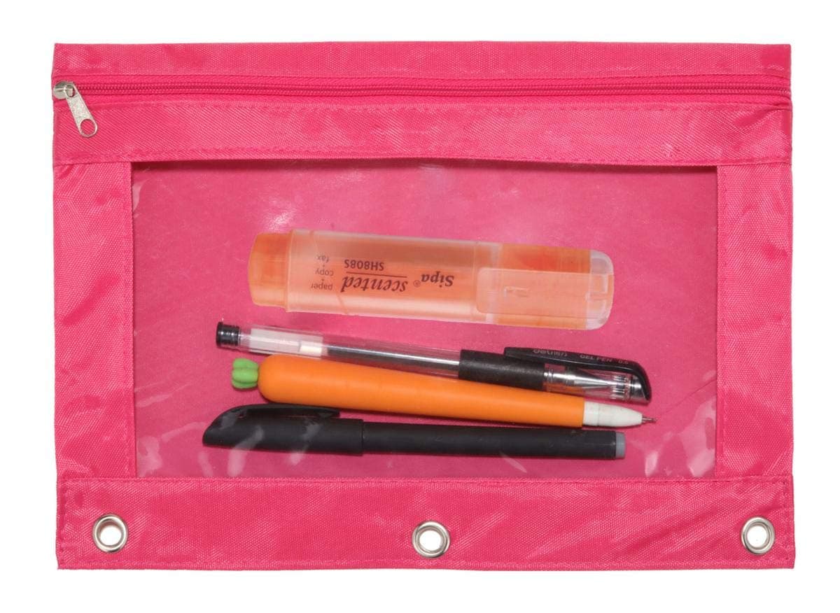 WODISON 3-Ring Pen Pencil Pouch with Clear Window Stationery Bag Binder Case Classroom Organizers Pink