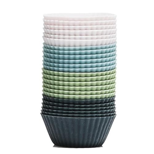 The Silicone Kitchen Reusable Mini Silicone Baking Cup NonToxic BPA Free Dishwasher Safe Mini 24 Pack White Blue Green