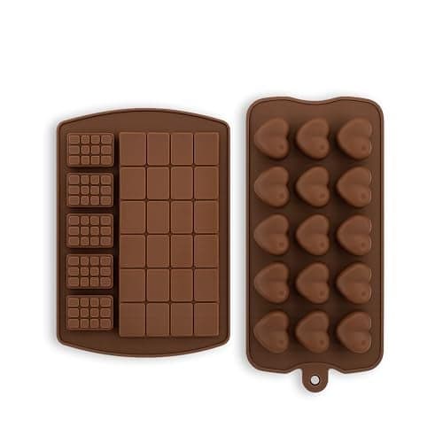 Kitchen Expert Silicone Chocolate Moulds | Set of 2 | Flexible, Non-Stick Chocolate Making Molds for Candy, Jelly & Ice | Reusable Baking Trays | Perfect for Homemade Chocolates, Candies & More