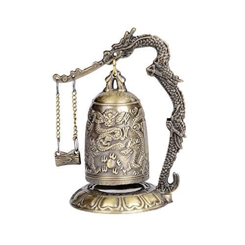 I-MART Asian Oriental Brass Gong with Dragon Stand Mini Gong Meditation Bell for Japanese Desk Accessories Tibetan Bells and Dragon Symbol Zen Art Accent