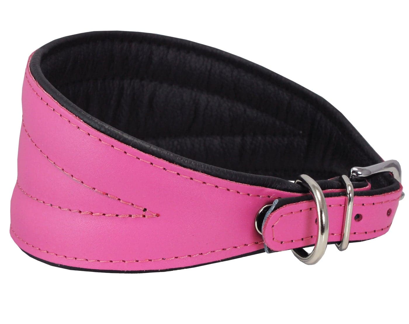 Dogs My Love Real Leather Extra Wide Padded Tapered Dog Collar (10"-11.25" Neck; 2" Wide, Pink)