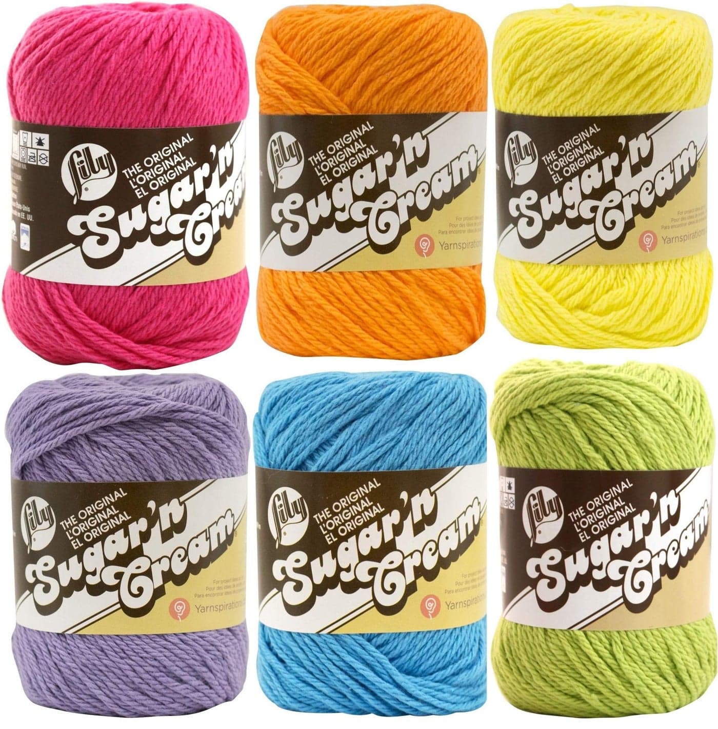 Lily Sugar n' Cream Solid Variety Assortment 6 Pack Bundle 100 Percent Cotton Medium 4 Worsted (Multicolor)