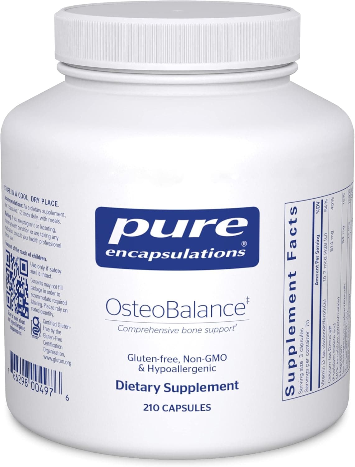 Pure Encapsulations OsteoBalance Hypoallergenic Supplement to Promote Calcium Absorption and Enhance Healthy Bone Mineralization 210 Capsules