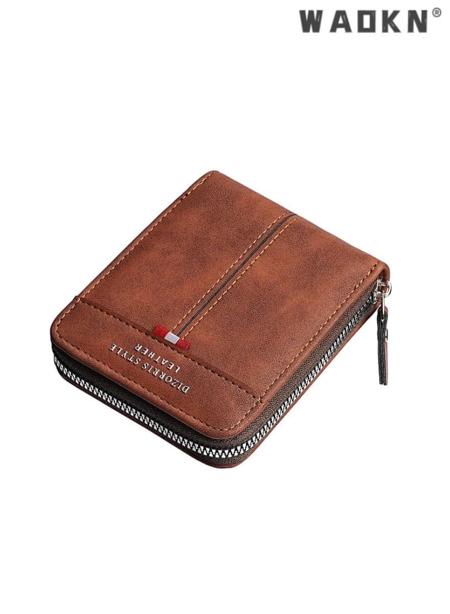 Men's Short Horizontal Zipper Wallet, Retro Coin Purse, Stylish and Compact Design, Secure Zip Closure, Ideal for Everyday Use and Travel, Durable Leather, Multiple Compartments for Organization
