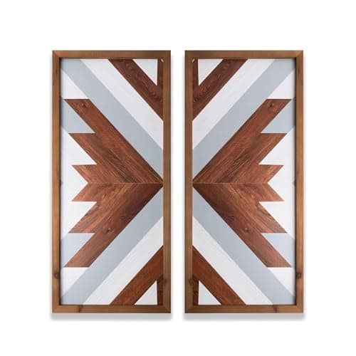 2Pcs Aztec Wood Wall Decor Southwest Nursery Kitchen Boho Cyan Black Wall Art Modern Vintage Geometric Farmhouse Rectangle Framed Hanging Signs Living Room Bathroom Decor