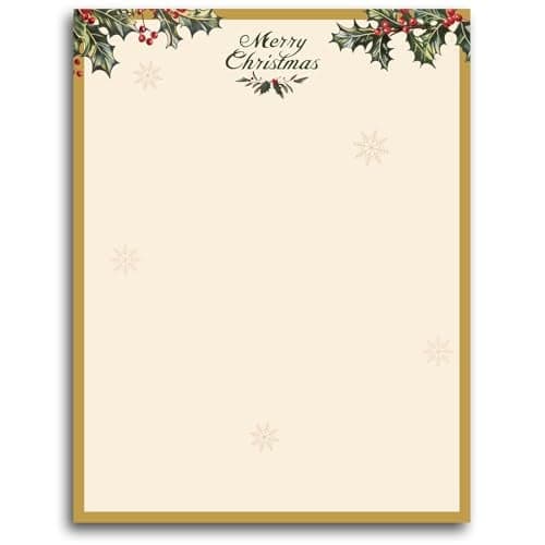 Lonfliness 100 PCS Vintage Christmas Holly Letterhead Christmas Border Computer Paper Stationery Paper for Note Letters to Santa Holiday Printer Paper Invitations Office School 85 x 11 In