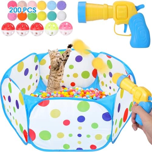 Mity rain Cat Ball Pit with Balls Included Interactive Cat Toy for Indoor Cats Blue