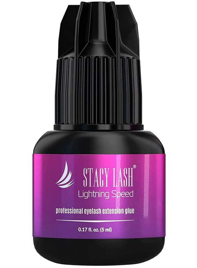Lightning Speed Eyelash Extensions Glue – Stacy Lash 5ml /0.17 fl.oz / 0.3 Sec Dry/Retention – 6-8 Weeks/Black Adhesive/Professional Supplies